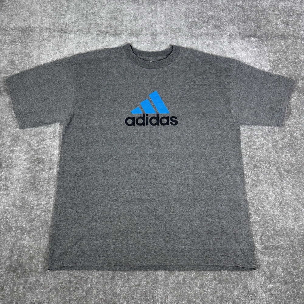 Adidas T-Shirt Men's XL Gray Logo Crew Neck Short‎ Sleeve Basketball Soccer